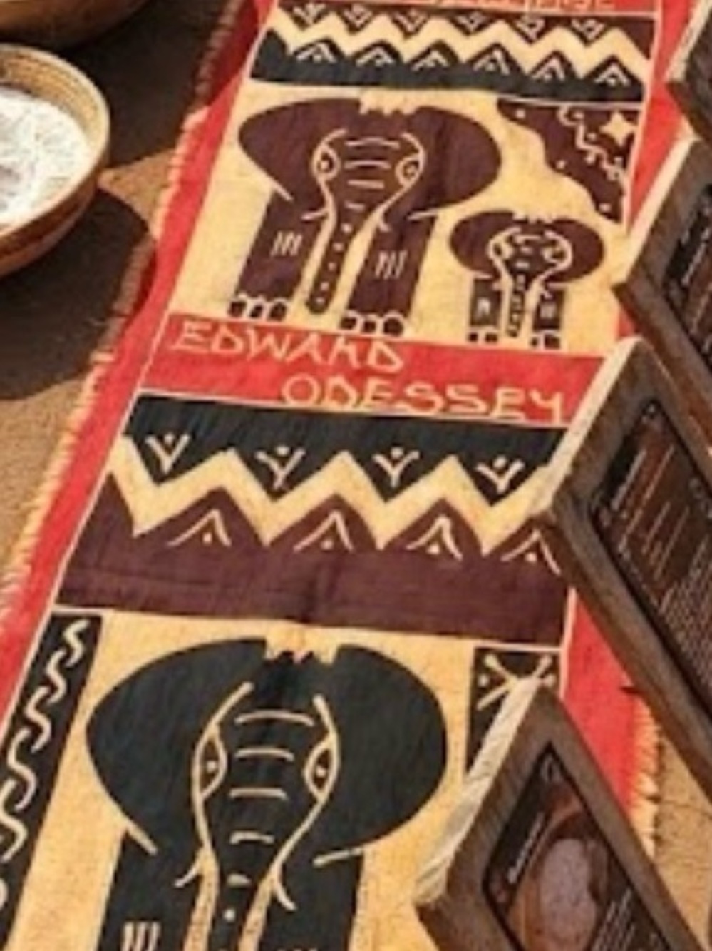 Elephant Motif Wall Tapestry Runner in Red, Black & Cream